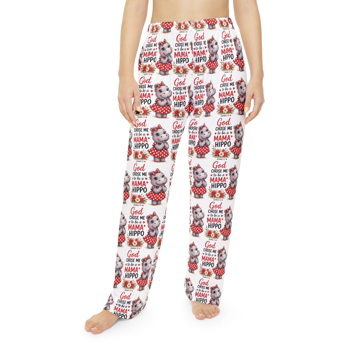 God Chose Me to be a Mama Hippo Pattern Women's Pajama Pants | Cute Hippo Print Sleepwear | Mother's Day Gift | Hippo Lovers