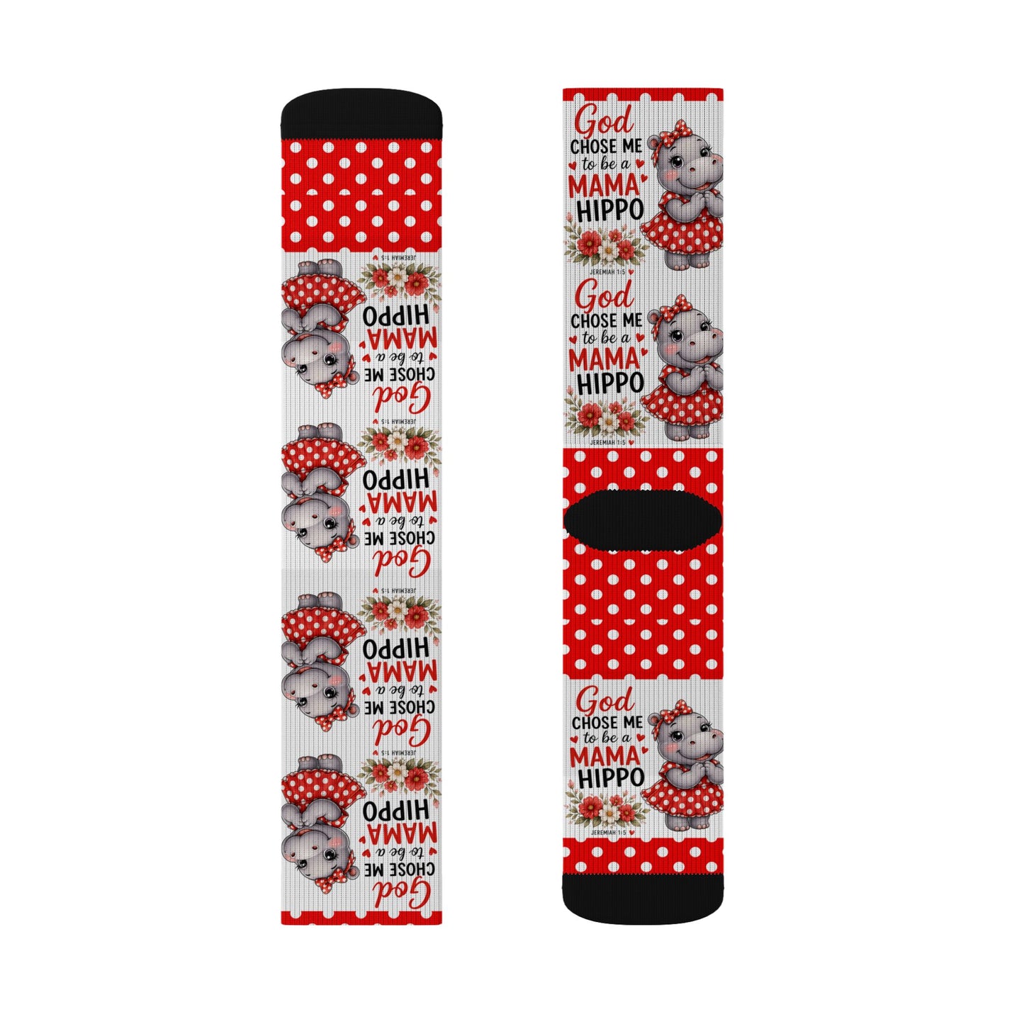 God Made Me to be a Mama Hippo Pattern Socks | Cute Cartoon Hippo Polka Dot Socks