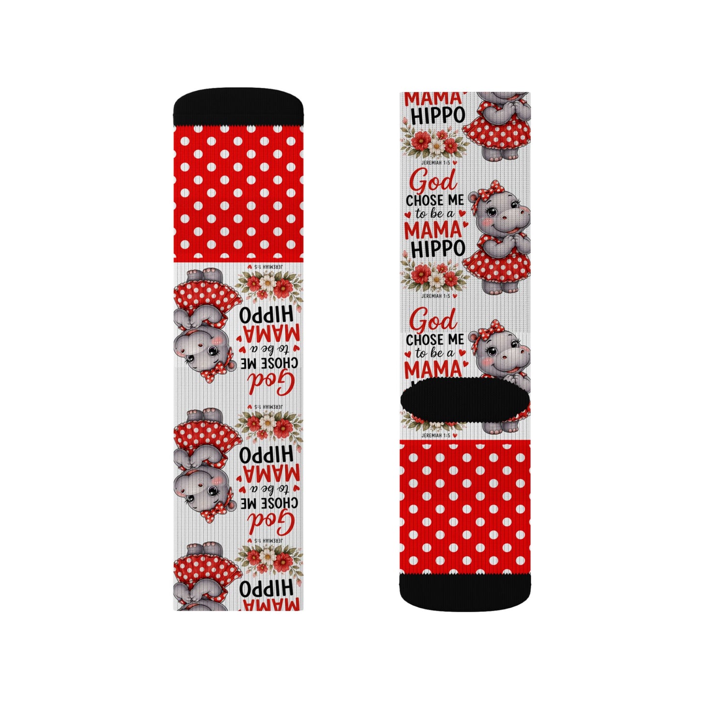 God Made Me to be a Mama Hippo Pattern Socks | Cute Cartoon Hippo Polka Dot Socks