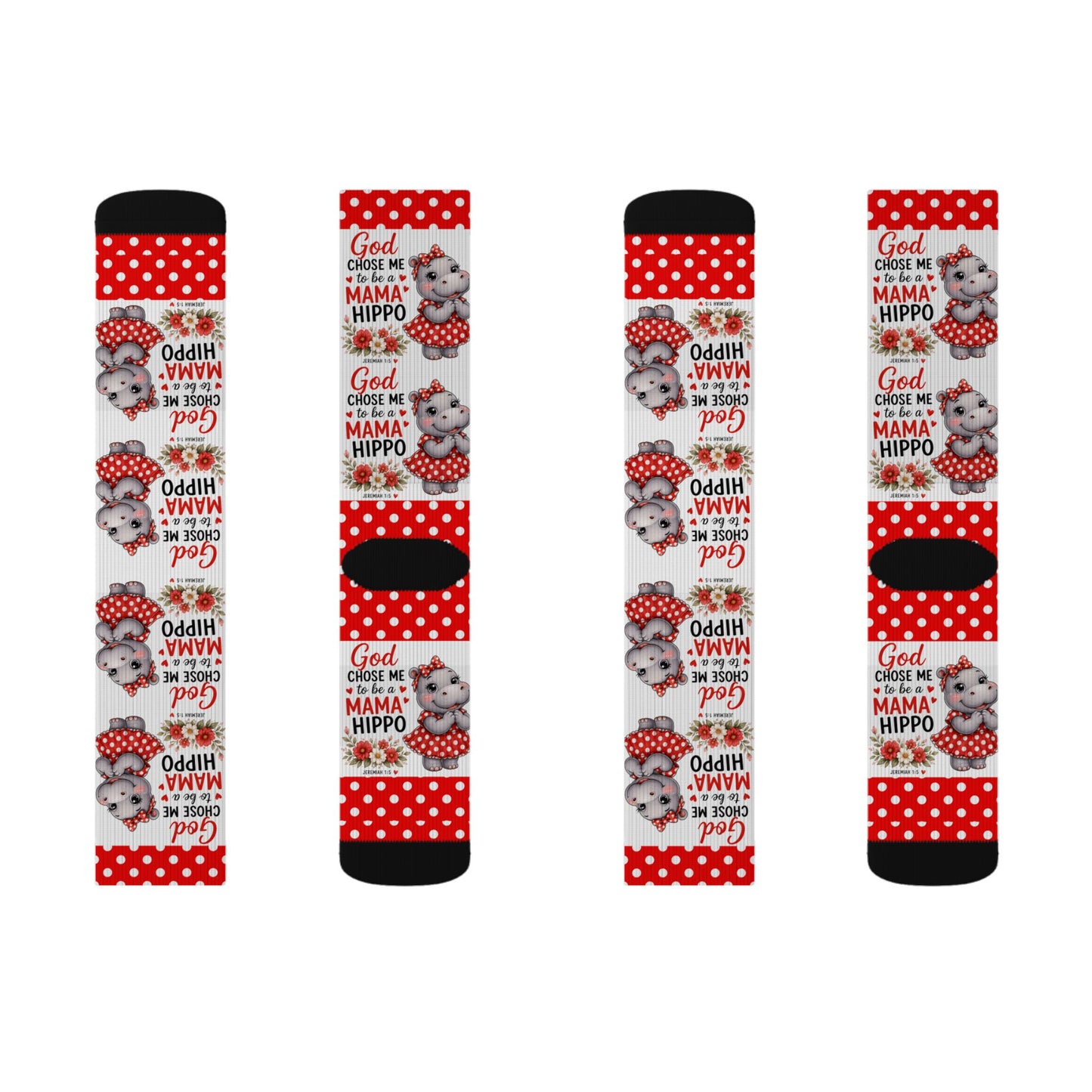 God Made Me to be a Mama Hippo Pattern Socks | Cute Cartoon Hippo Polka Dot Socks