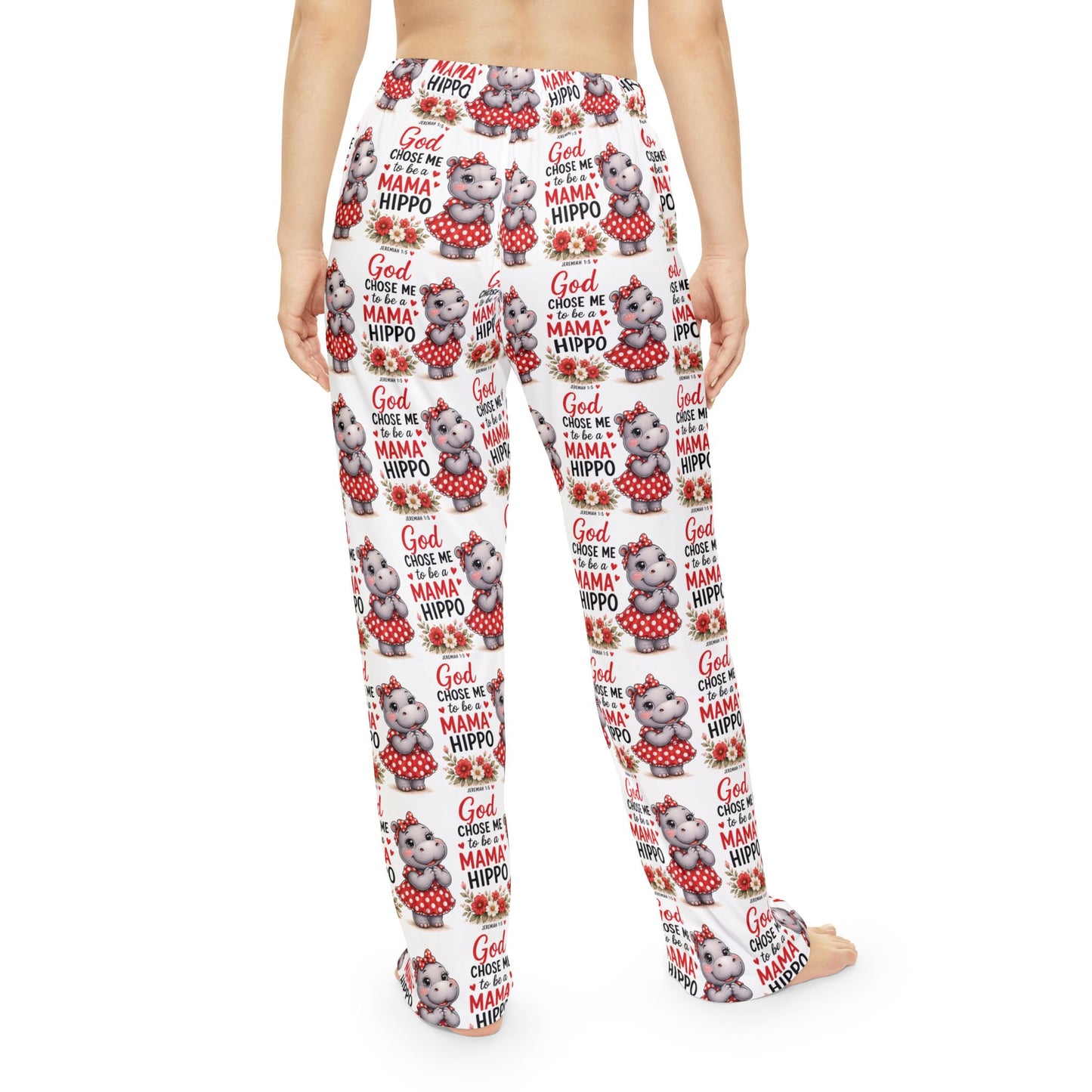 God Chose Me to be a Mama Hippo Pattern Women's Pajama Pants | Cute Hippo Print Sleepwear | Mother's Day Gift | Hippo Lovers