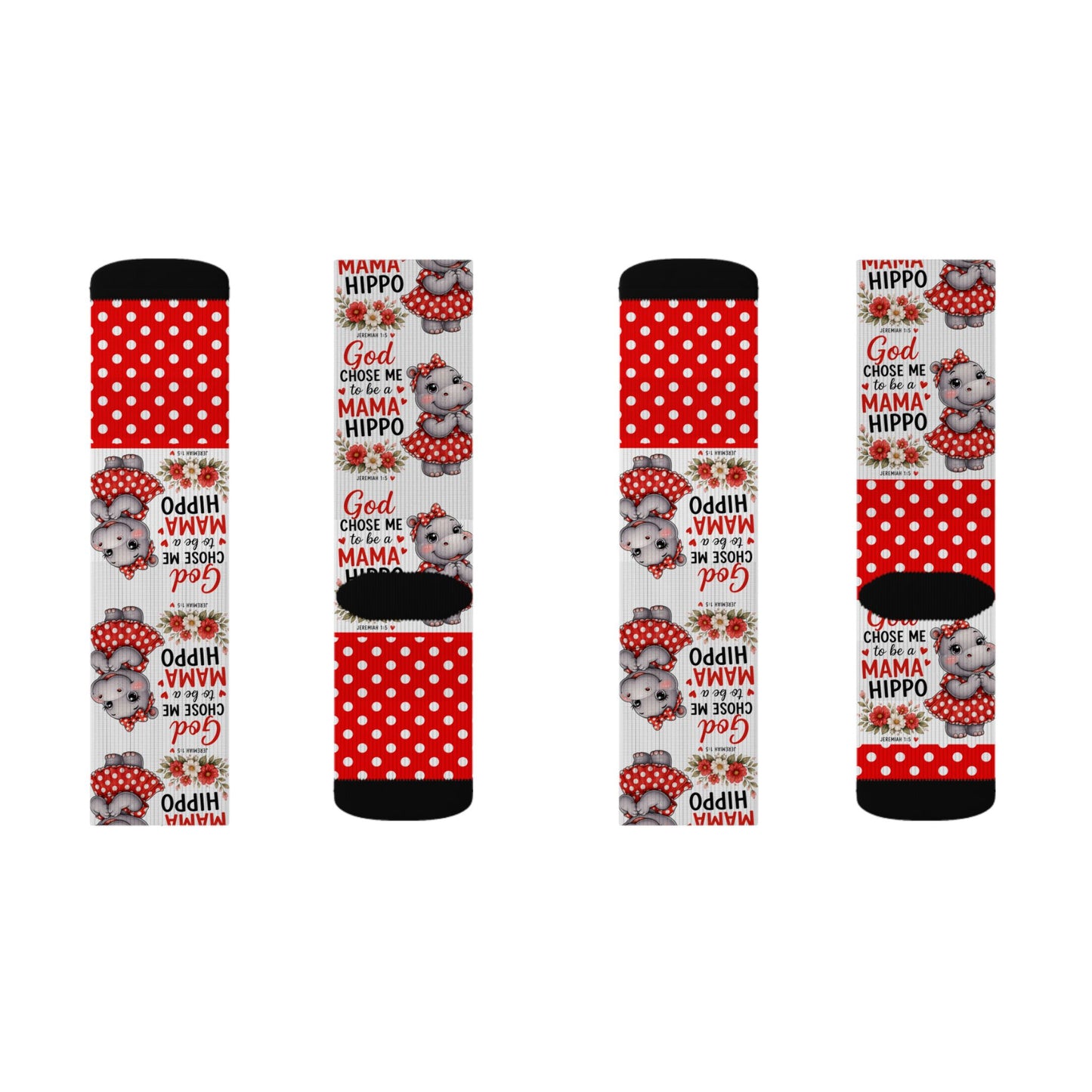 God Made Me to be a Mama Hippo Pattern Socks | Cute Cartoon Hippo Polka Dot Socks