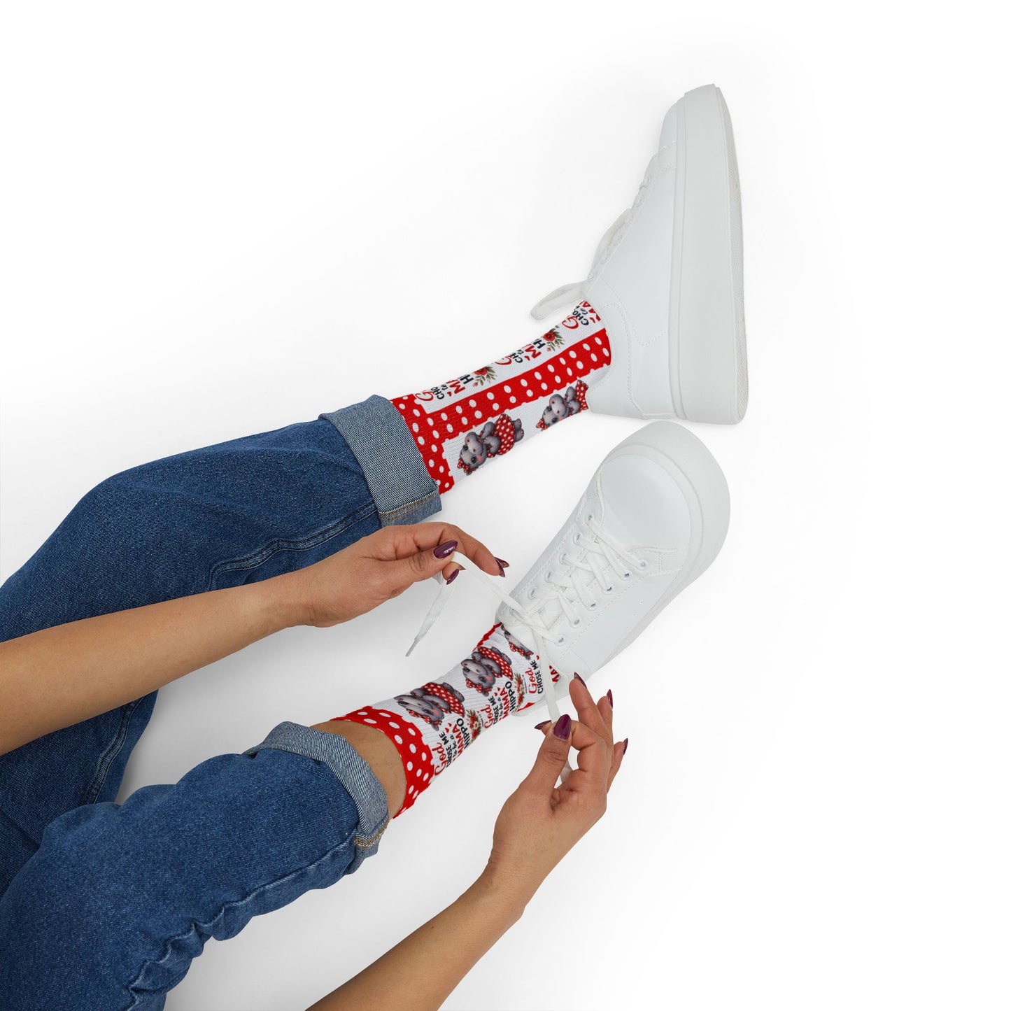 God Made Me to be a Mama Hippo Pattern Socks | Cute Cartoon Hippo Polka Dot Socks