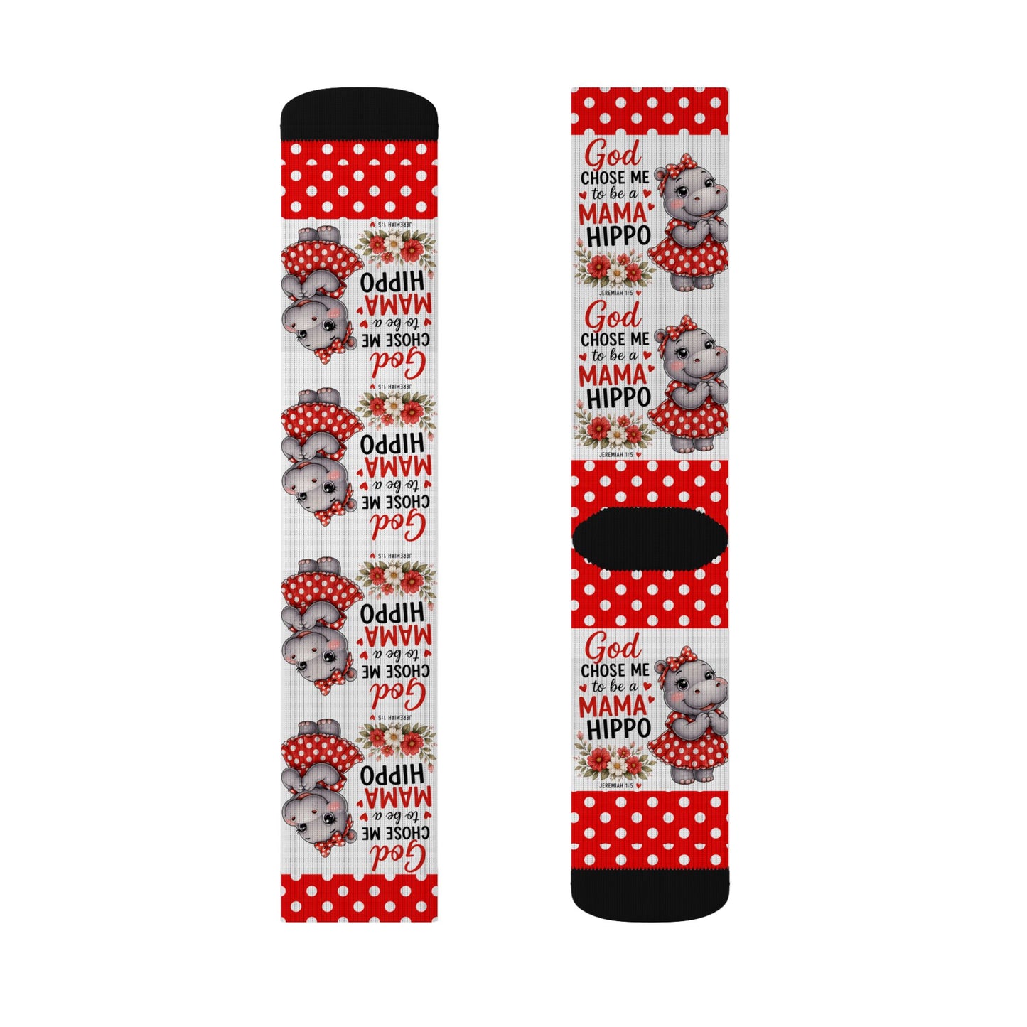 God Made Me to be a Mama Hippo Pattern Socks | Cute Cartoon Hippo Polka Dot Socks
