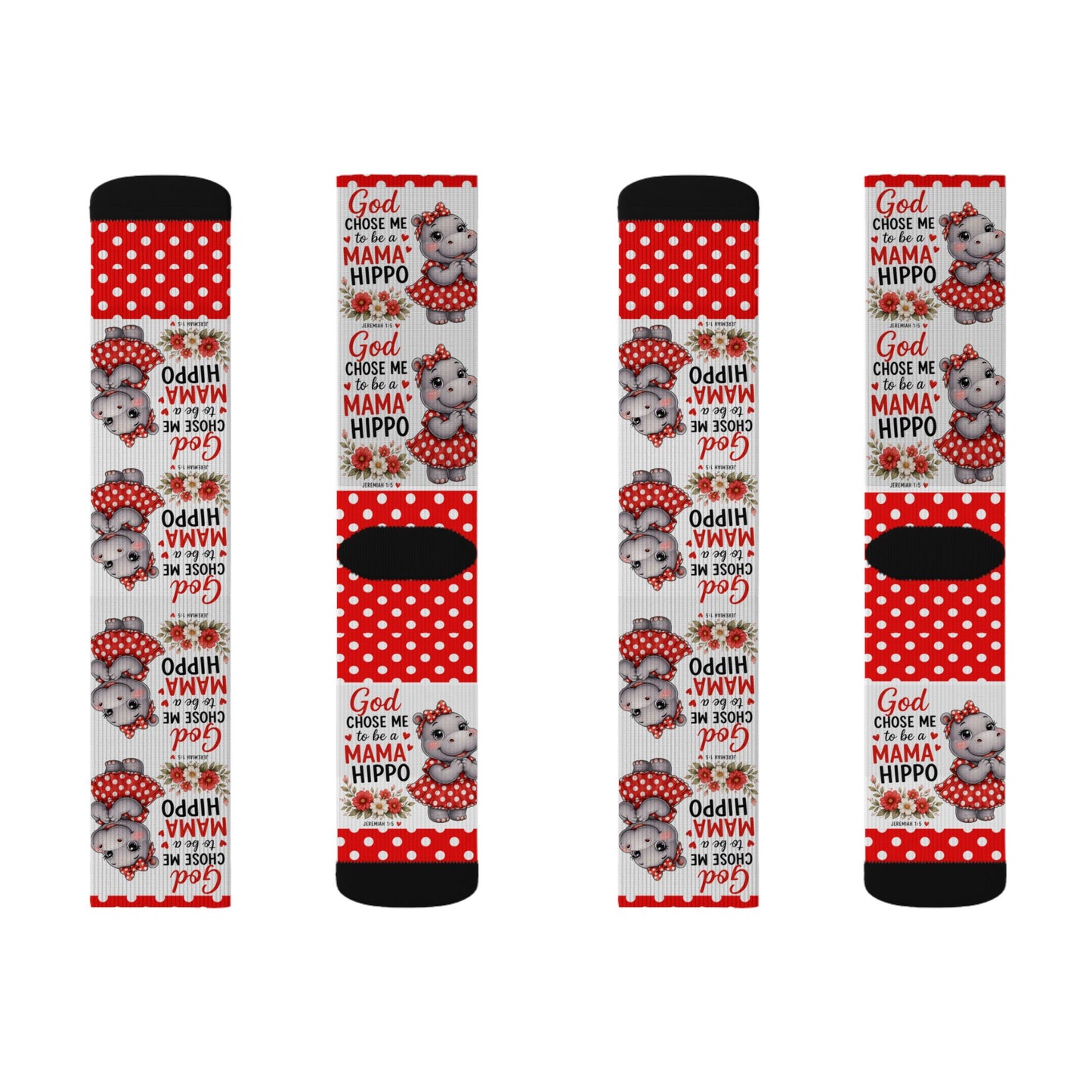 God Made Me to be a Mama Hippo Pattern Socks | Cute Cartoon Hippo Polka Dot Socks
