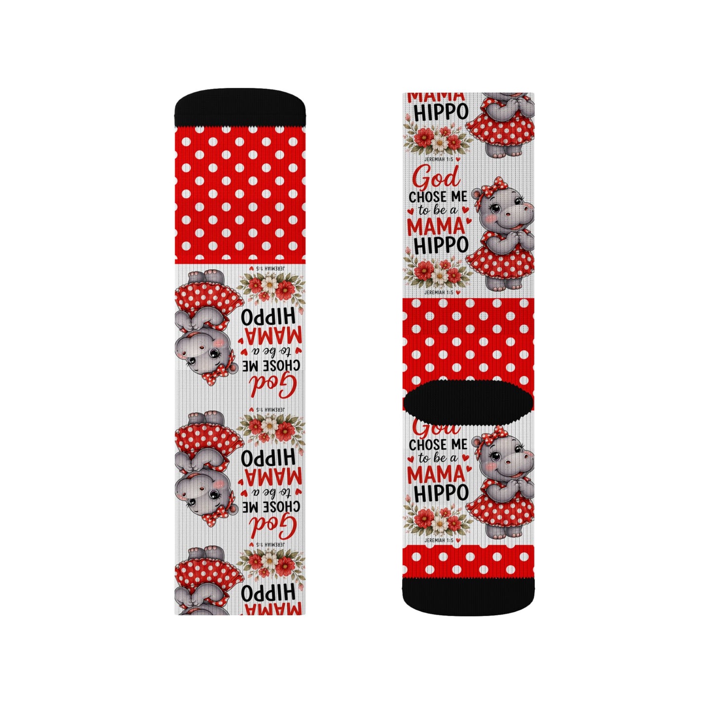 God Made Me to be a Mama Hippo Pattern Socks | Cute Cartoon Hippo Polka Dot Socks