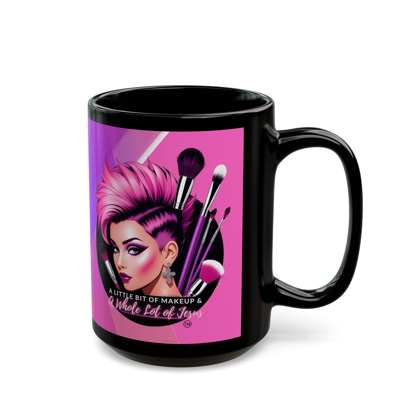 Inspirational Mug – A Little Bit of Makeup & A Whole Lot of Jesus 11oz Glossy Ceramic Coffee Mug, Christian Mug for Women