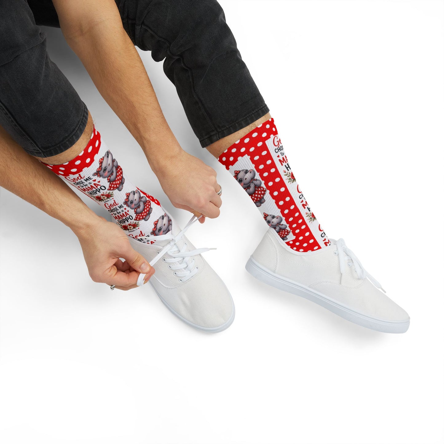 God Made Me to be a Mama Hippo Pattern Socks | Cute Cartoon Hippo Polka Dot Socks