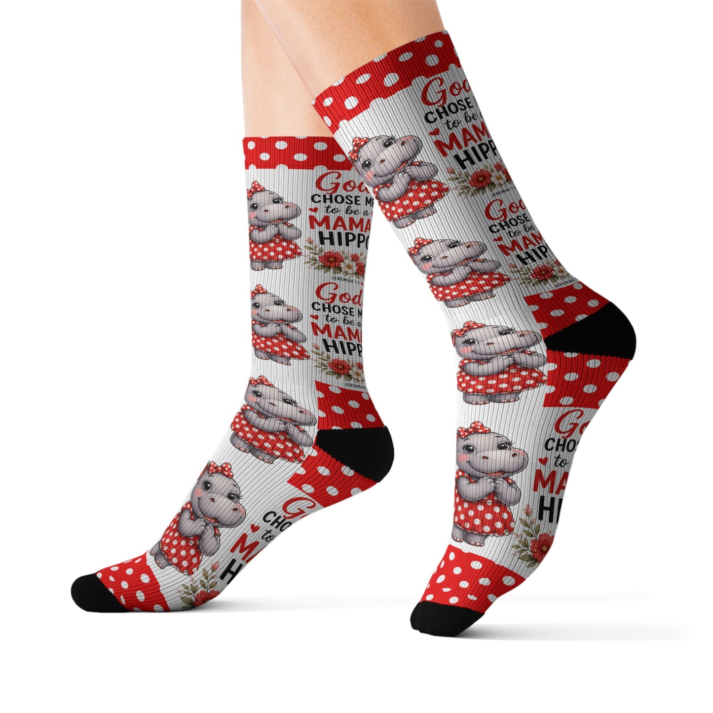 God Made Me to be a Mama Hippo Pattern Socks | Cute Cartoon Hippo Polka Dot Socks