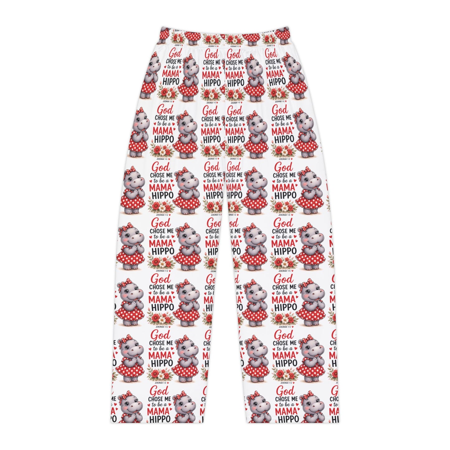 God Chose Me to be a Mama Hippo Pattern Women's Pajama Pants | Cute Hippo Print Sleepwear | Mother's Day Gift | Hippo Lovers