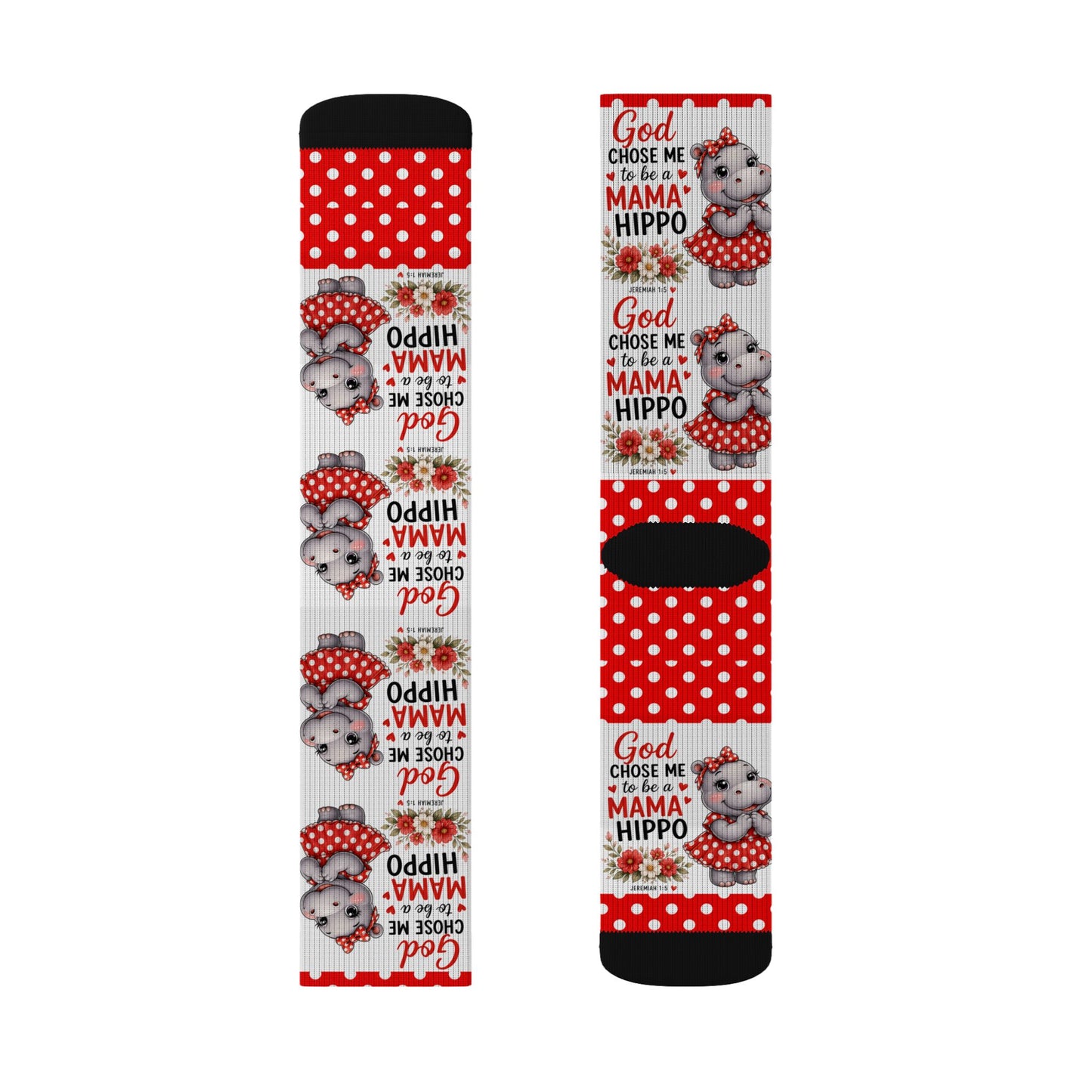 God Made Me to be a Mama Hippo Pattern Socks | Cute Cartoon Hippo Polka Dot Socks