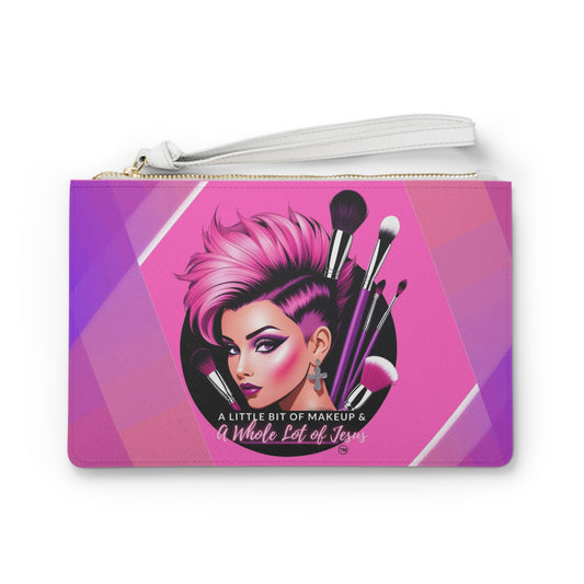 A Little Bit of Makeup & A Whole Lot of Jesus Clutch – Inspirational Vegan Leather Wristlet – Faith-Based Clutch for Women
