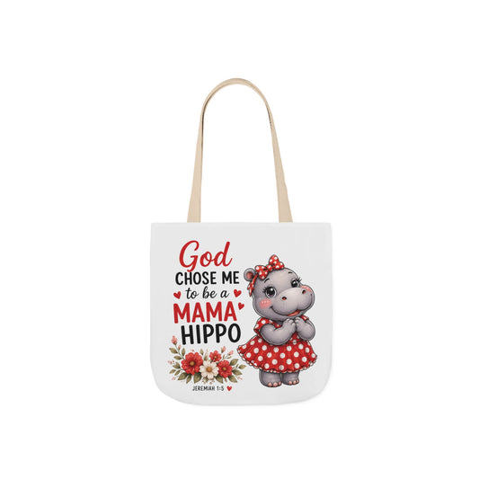 God Chose Me to Be a Mama Hippo, Floral | Mama Hippo Illustration Tote Bag | Mom Gift | Hippopotamus Lovers