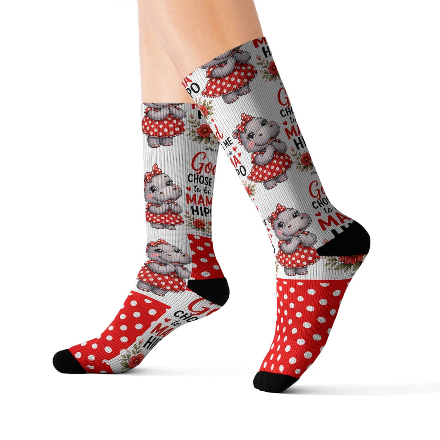 God Made Me to be a Mama Hippo Pattern Socks | Cute Cartoon Hippo Polka Dot Socks
