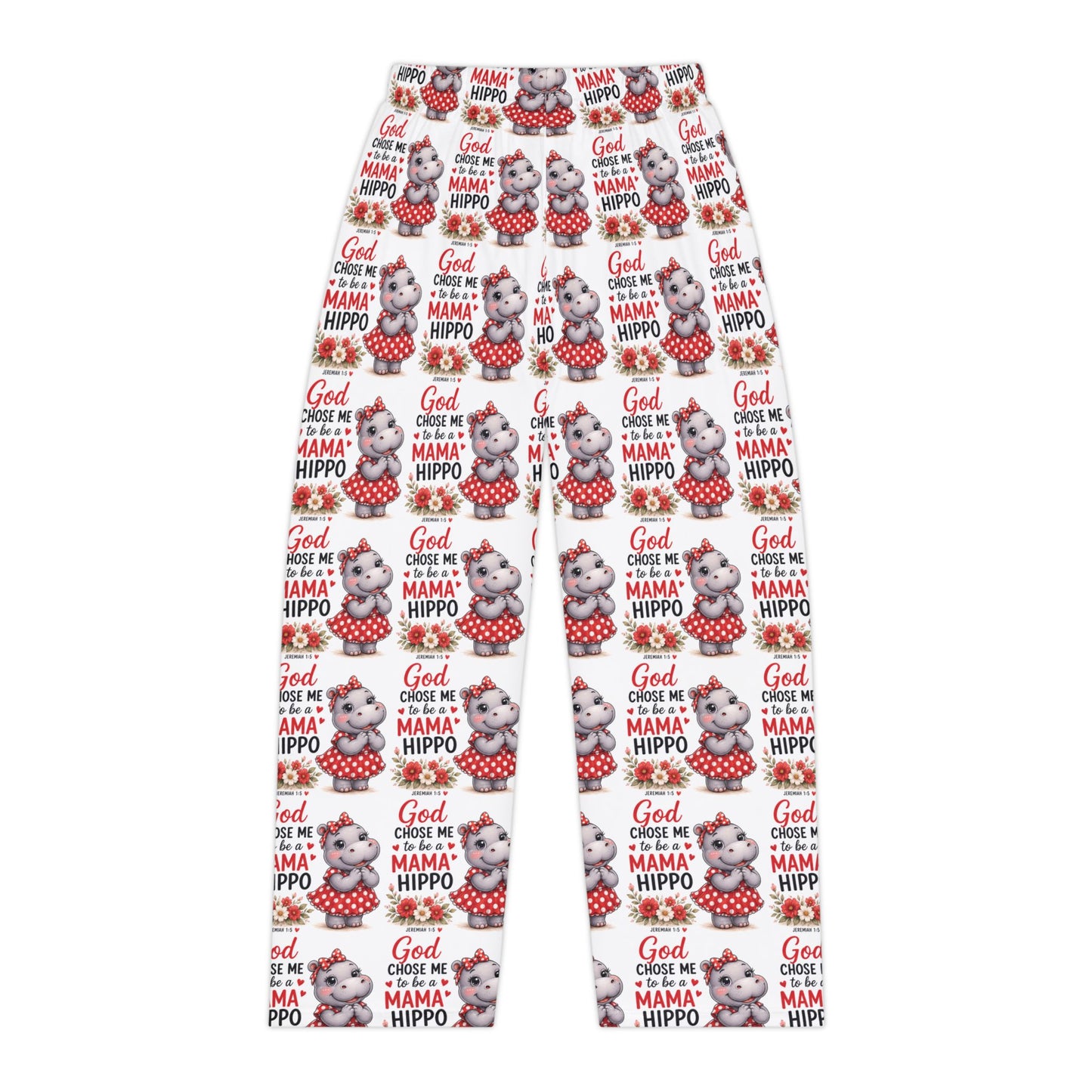 God Chose Me to be a Mama Hippo Pattern Women's Pajama Pants | Cute Hippo Print Sleepwear | Mother's Day Gift | Hippo Lovers