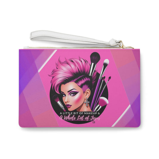 A Little Bit of Makeup & A Whole Lot of Jesus Clutch – Inspirational Vegan Leather Wristlet – Faith-Based Clutch for Women